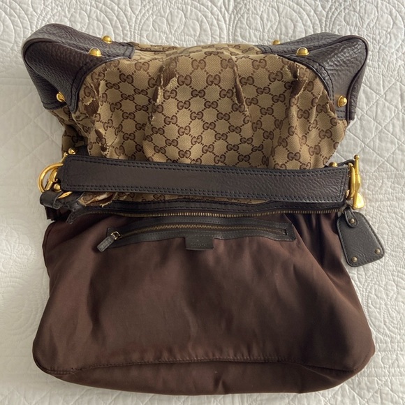 Gucci Jockey GG Monogram Canvas Brown Pebbled Leather Hobo Shoulder Bag - Picture 12 of 16